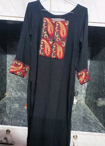 Black Rayon Kurta Embroidery Lace On Neck And Slee