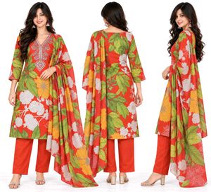 Vibrant Floral Kurta Set with Dupatta(unstitched)