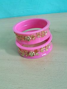 Pink &amp; Gold Bangles - Set of 2