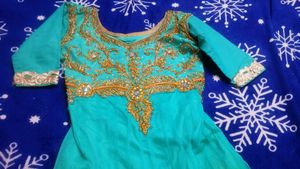 Beautiful Teal Kurta Set with Gold Embroidery