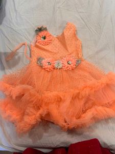 Adorable Peach Ruffled Party Dress