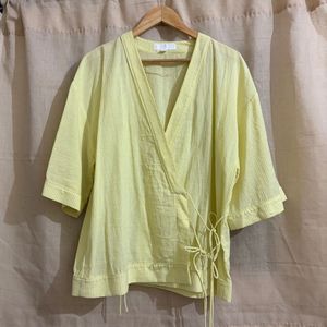 Light Yellow Striped Wrap Top