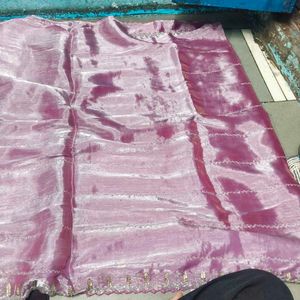 Shimmering Pink Embellished Saree with  stiched bl