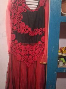 Red &amp; Black Embroidered Gown