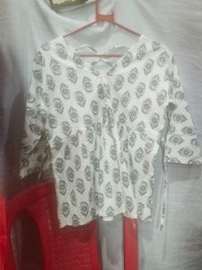 White Printed peplum top