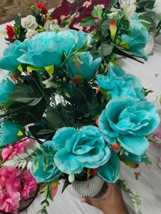 Beautiful Blue Artificial Flowers in White Pot