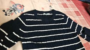 Navy &amp; White Striped Knit Sweater