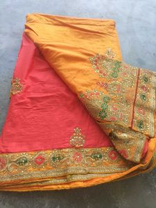 😱new heavy orange 🔥Raj Gharana work silk saree �