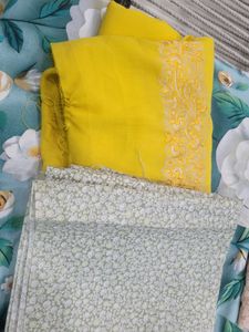 Yellow Embroidered Dress Material