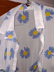 Sheer Floral Print Oversized Shirt