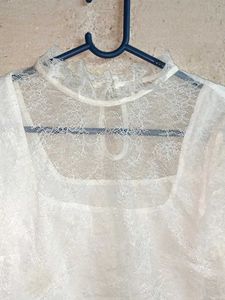 Elegant White Lace Blouse Top Layered
