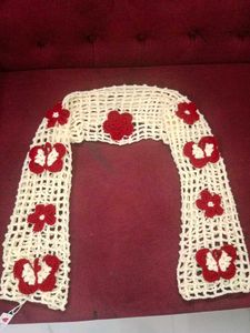 Handmade Crochet Shrug with Red Flowers &amp; Butterfl