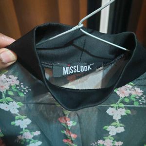 Sheer Floral Embellished Mock Neck Dress