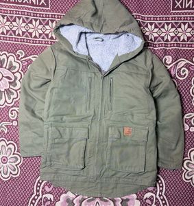 Men's Khaki Sherpa Lined Hooded Jacket