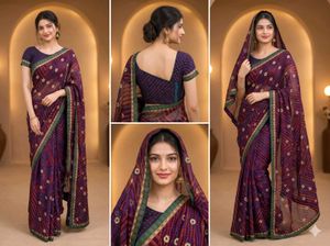 Brand New Purple Bandhani Saree + Stitched Designe