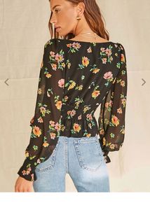 Chic Floral Print Puff Sleeve Top