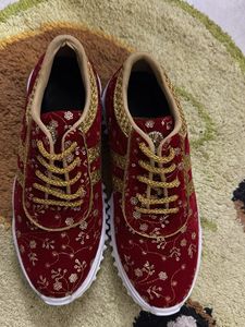 Embroidered Red Velvet Sneakers