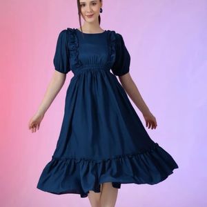 Chic Navy Blue Ruffled Dress