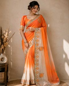 Orange Ombre Silk Saree