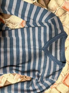 Vintage Blue Striped V-Neck Sweater