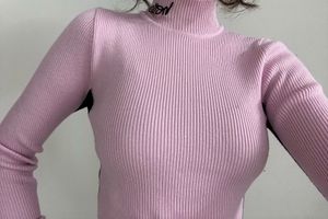 Cute Pink stretchable Ribbed Turtleneck Top