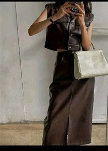 Savana Chic Faux Leather Midi Skirt