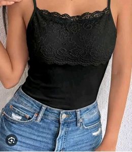 Black Lace Trim Cami Top