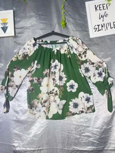 Green Floral Off-Shoulder Top