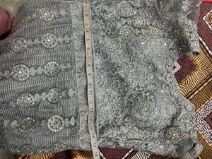 Grey Sequined Net ethnic gown with jacke