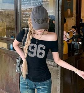 y2k cyber grunge core off shoulder fitted tee