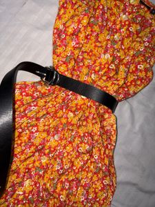 Boho Floral Print Sundress with Belt