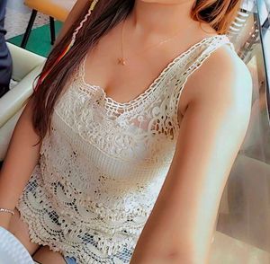 Cream Crochet Lace Sleeveless long Top
