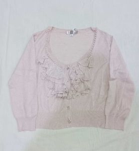 Ruffled Pearl Embellished Cardigan
