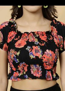 Chic Floral Smocked Crop Top