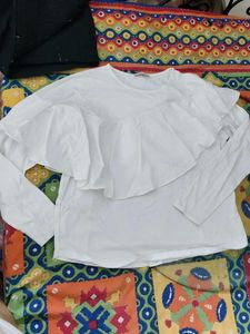 White Ruffle Long Sleeve Top