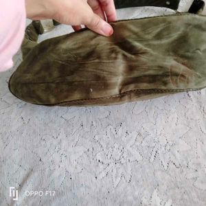 Stylish Olive Green Suede Hobo Bag