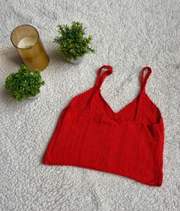 Red Crochet Knit Tank Top