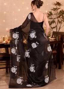 sheer Black Floral Saree