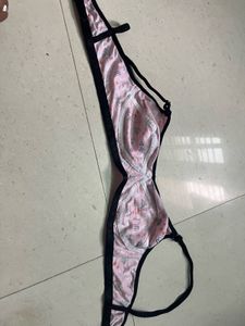 Cute Pink Heart Print Bra