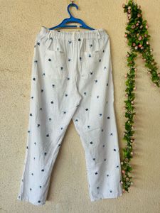 Chic Embroidered White Linen Pants