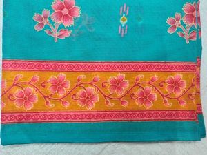 Beautiful Teal Floral Saree with Free Cotton Towel