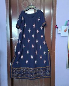 Embroidered Navy Blue Kurta