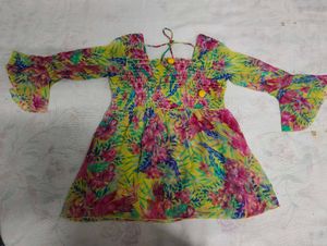 Chic Yellow Floral Bell Sleeve Top