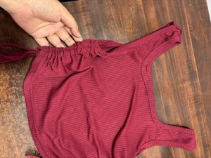 Maroon Ribbed Tank Top with Drawstring