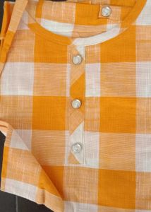 Checked Kurta Set - Orange, Blue &amp; green