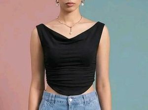 Stylish Black Ruched Crop Top