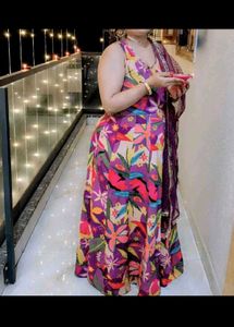 Vibrant Floral Maxi Gown with Dupatta