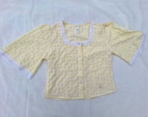 Combo  Korean Vintage Gingham Square Neck Blouse+F