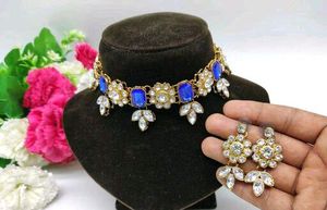 Blue Stone Choker Set with Earrings