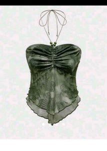 Sheer Halter Neck Top with Beaded Accents